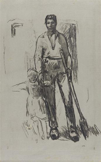 JEAN-FRANÇOIS MILLET (Gréville-Hague, La Hague 1814-1875 Barbizon) Paysan debout et Enfant.